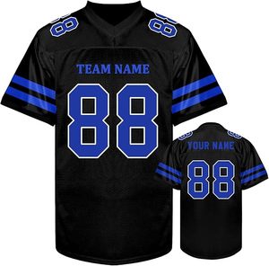 Custom American Football Jersey Men Black Blue 88 Mandarin Collar Mesh Breathable Short Sleeve Team Name Heat-Transfer Printed - Product Image 1