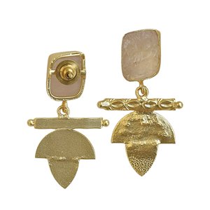 Boucles d'oreilles pendantes bohèmes plaquées or avec quartz rose en forme de plante, bijoux unisexes classiques vintage pour anniversaire - Product Image 4