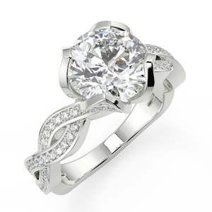 Anillo de Compromiso RITZIN con Moissanita Tallada, Halo de Oro Blanco Sólido de 14k, Anillo de Promesa de Boda de Media Eternidad para Ella - Product Image 2