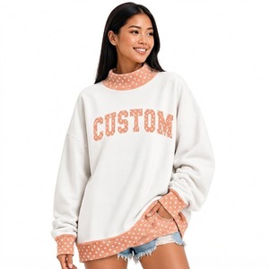 Sudadera Blanca Extra Grande de Alta Calidad con Ribete de Puntos Morados, Cuello Alto y Manga Larga para Mujer, Ropa Casual - Product Image 2