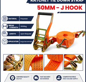 Provina Adjustable Ratchet Tie Set Heavy Duty Steel J-Hooks Durable Polyester Webbing 450kg-5000kg Break Strength 25/38/50mm - Product Image 5