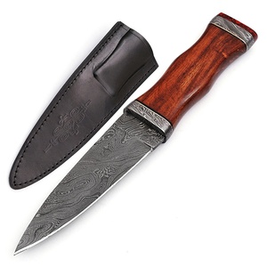 Couteau de chasse artisanal en acier Damas Radical Prophecy, manche en cuir, OEM ODM personnalisable, pointe tombante droite, excellente qualité - Product Image 1
