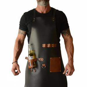 AQDAS INDUSTRIES AI-R-188 Professional Leather Sleeveless Bib <b>Apron</b> 1-4 Pockets Reusable Classic Style for Daily Baking Mats Use - Product Image 5