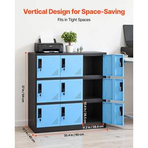 9-Door Metal Locker <b>Lockable</b> Steel Storage <b>Cabinet</b> 66 Lbs Capacity 2 Keys Per Door 3 Tiers Easy Assembly 35.4 X 17.7 X 37 Black - Product Image 3