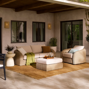 Contemporary Rattan Outdoor Sofa Set 4 Seater Weather Resistant Garden Furniture Beige Wicker Frame - Product Image 1