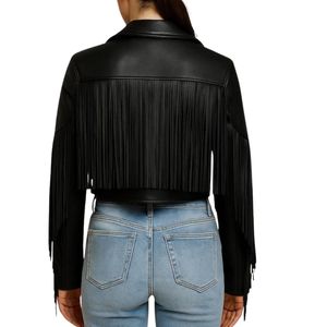 Custom Women Brown Fringe <b>Leather</b> <b>Jacket</b> Vintage Western Cowgirl Cropped PU <b>Leather</b> <b>Jacket</b> Casual <b>Suede</b> Fringe Outerwear <b>Jackets</b> - Product Image 5