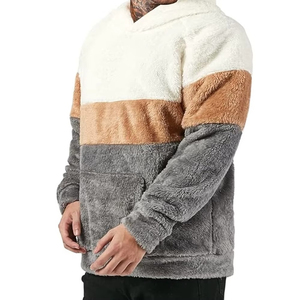 <b>Men's</b> Color Block Hooded Fleece Sweatshirt Casual Winter Wear Pocket Design Regular Fit Gray Beige Brown - Product Image 5