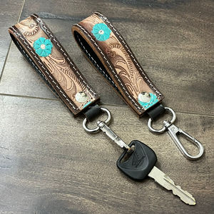New Factory Direct Wholesale Floral Tooled Cow Leather Premium Handmade Keyrings Unisex Stylish Wristlet Souvenir Bag <b>Charms</b> - Product Image 4