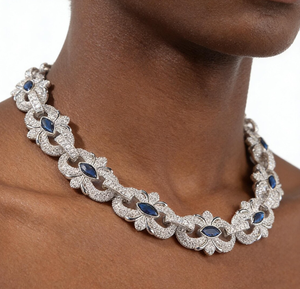 Collar de Cadena con Gema Rosa, Gargantilla de Eslabones en Tono Plateado, Collar con Colgante Floral para Hombres y Mujeres, Joyería para Fiestas - Product Image 4