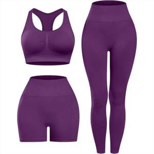 Ensemble de vêtements de sport pour femmes, soutien-gorge, leggings, 3 pièces, taille haute, ensemble de yoga pour femmes, prix de gros, faible MOQ - Product Image 2