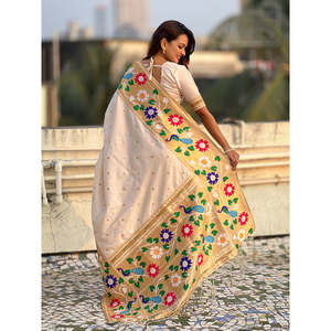 For Paithani Silk Zari Woven Saree with Big Border <b>Indian</b> & <b>Pakistani</b> <b>Clothing</b> Elite Weaves 650g - Product Image 4