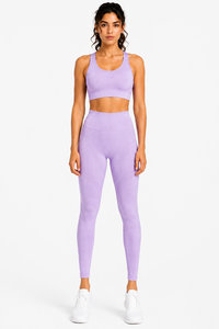 Conjunto de yoga sin costuras para mujer, leggings de cintura alta, sujetador deportivo tipo racerback, conjunto de ropa deportiva para gimnasio y fitness - Product Image 4