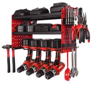 Organizzatore da Parete a 3 Livelli per Utensili Elettrici con 4 Supporti per Trapani e Pannelli Laterali per Armadietti Portautensili - Product Image 6