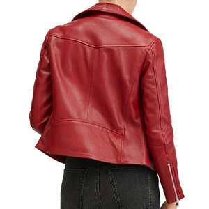 Veste moto en cuir PU rouge pour femme, col montant, fermeture éclair, manches longues, style automne - Product Image 5