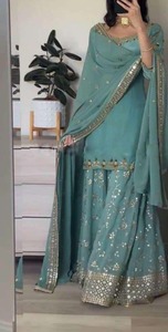 Designer Women's Party Wear Top-Sharara and Dupatta <b>Set</b> with Heavy Embroidery Work Elegant Top and Skirt for Special Occasions - Product Image 2