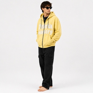 Sudadera con capucha amarilla con cremallera completa, bordado de letras, con bolsillo, estilo casual urbano, top de chándal - Product Image 5