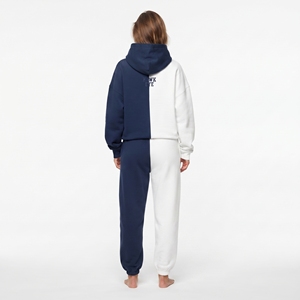 Ensemble de survêtement décontracté pour femme en molleton de coton épais, bicolore, coupe oversize, avec sweat à capuche à épaules tombantes et pantalon de jogging à manches longues - Product Image 6