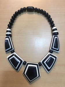 Handmade Black And White Geometric Resin Statement <b>Necklace</b> Bold Monochrome Chunky Beaded Collar Fashion Jewelry - Product Image 5