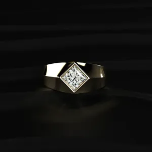Bague signet 1 carat en diamant taille princesse, design spécial pour homme, pour fiançailles et mariage, de fournisseur et fabricant indien. - Product Image 1