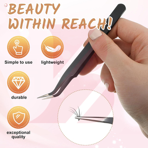 Pince à épiler de précision en acier inoxydable noir mat, courbée à 45 degrés, antidérapante et antistatique, pour extensions de cils - Product Image 4