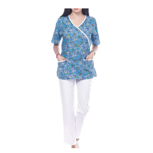 Premium Turquoise V-Neck <b>Scrub</b> <b>Top</b> Featuring a Cartoon Puppy Print Customize Hospital Nurse Medical Doctor Nursing Workwear - Product Image 5