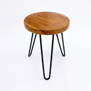 Juego de Mesa de Centro Redonda Minimalista de Madera Suar con Patas de Horquilla, Acabado Natural, Muebles de Sala de Estar, Diseño Moderno - Product Image 3