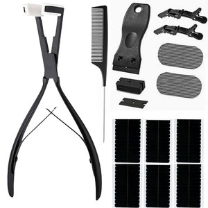 Kit d'outils de pose d'extensions capillaires de qualité supérieure : pinces, aiguilles de tirage, outils à boucles, clips et perles pour application professionnelle en salon - Product Image 1