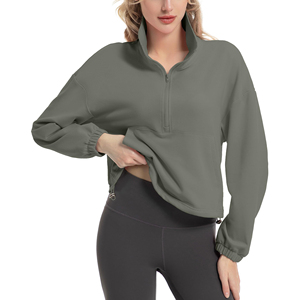 Sweat-shirt court à demi-zip pour femme, pull à manches longues, haut décontracté en polaire douce pour un confort optimal, vêtement d'extérieur à prix abordable - Product Image 4
