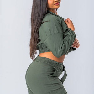 Custom Womens Utility Cargo Set Jacket And <b>Trousers</b> Matching Two Piece Streetwear Fashion Workwear Outfit OEM Factory - Product Image 4