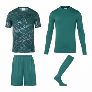 Custom Teal Soccer Jersey Set Breathable Quick Dry <b>Mesh</b> Fabric Crew Neck <b>Short</b> Sleeves Elastic Waist Team Numbers 100% Polyester - Product Image 1