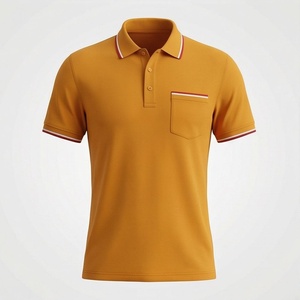 Polo en piqué jaune moutarde à manches courtes pour homme avec poche, design uni tricoté décontracté, coupe classique - Product Image 1
