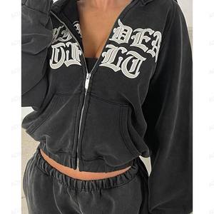 Acid Wash Distressed Men Winter Hooded Tracksuit 2 Piece <b>Set</b> Regular Fit Short Top & 100% Cotton Sweatpants <b>Embroidery</b> Patch - Product Image 2