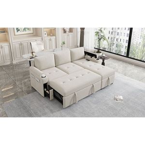 Divano letto a L convertibile da 212 cm con ampio spazio contenitivo, divano componibile con due portabicchieri e due porte USB - Product Image 1