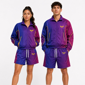 Ensemble de survêtement personnalisé sublimé unisexe, veste et short de sport dégradés, vêtements d'entraînement athlétique à séchage rapide pour hommes et femmes - Product Image 1