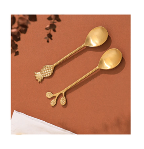 Cuillères à dessert en laiton au design exclusif, avec manche en forme de feuille, 4 pièces - Product Image 6