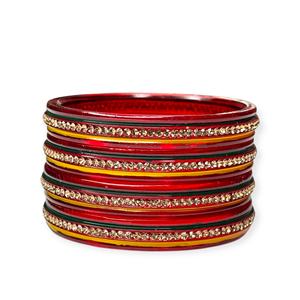 Trendy Fashion Red Base Acrylic Bangle Set <b>Pearl</b> Border <b>Gold</b> Plated Trendy Wedding Women's Festive Wear Wholesale Price - Product Image 1