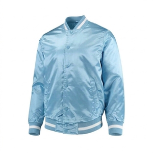 Chaqueta Universitaria Azul Claro para Hombre con Ribete Blanco, Cierre de Botones, Estilo Casual Universitario, Corte Regular, Forro de Satén - Product Image 4