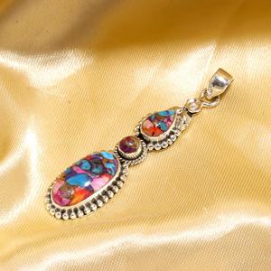 Colgante para Mujer de Plata de Ley 925 con Gema de Turquesa y Ostra Espinosa Rosa Natural, Joyería Bohemia Hecha a Mano, Regalo de Cumpleaños de Diciembre - Product Image 3