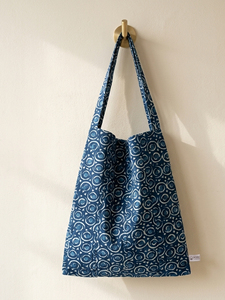 Bolsa de Mano de Algodón con Estampado Geométrico 2026 de Calidad Premium, Color Azul, Asa Doble, Parte Superior Abierta, Reutilizable, Artesanal, Venta al Por Mayor - Product Image 3