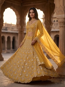 Indian Wedding Wear Faux Georgette Lehenga Choli with Embroidered <b>Sequins</b> Mirror Work Heavy <b>Flare</b> Dupatta and Unstitched Blouse - Product Image 4