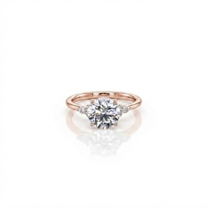 IGI Certified Round Brilliant Cut Lab Created Diamond Engagement <b>Ring</b> Featuring Marquise Side Stone <b>Ring</b> 10K 14K 18K Solid Gold - Product Image 3