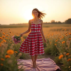 Robe d'été en coton à carreaux rouge, bleu blanc pour l'été climat chaud robe de tous les jours pour femmes avec bretelles réglables - Product Image 2