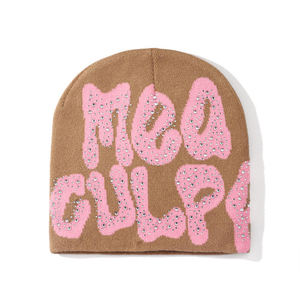Factory Sale Wholesale <b>Skull</b> Knit Winter Hat Warm Shiny Custom Logo Soft Jacquard Rhinestone <b>Beanie</b> - Product Image 4