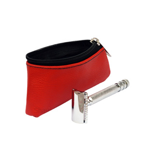 Compact Portable Handmade Premium Genuine Leather Safety Razor Pouch Travel <b>Case</b> with Zipper Closure for Men - Product Image 2