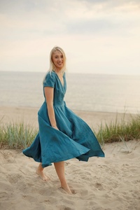 New Arrival Cotton Wedding Guest Wrap <b>Dress</b> Long Simple A-Line V-Neck Silk Lining Eco-Friendly Wedding Homecoming Midi <b>Dress</b> for - Product Image 5
