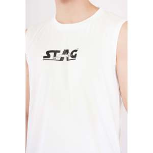 STAG Iconic Chaleco blanco sin mangas para hombre, top deportivo para deportes al aire libre de verano que absorbe la humedad - Product Image 4