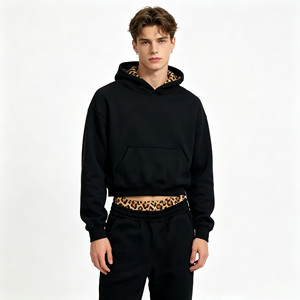 Chándal de Forro Polar Térmico Negro Personalizado para Hombre, Estampado de Leopardo, Estilo Urbano Holgado, Sudadera con Capucha, Chándal Casual para Correr - Product Image 4
