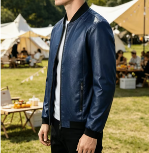Chaqueta Bomber de Cuero Vacuno Marrón para Hombre TRIBON SPORTS, Cuello Alto, Cierre de Cremallera, Corte Regular, Transpirable, Informal, Invierno, Premium - Product Image 6