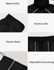 Womens Black 2 Piece Sporty Tracksuit <b>Set</b> Full Sleeve Stand Collar <b>Knitted</b> Polyester Loose Fit All Seasons Wear - Product Image 6
