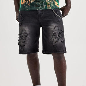 Pantalones Cortos Bermuda Negros para Hombre con Bolsillos, Cintura Media, Casuales, Transpirables, Bordados, de Lona de Algodón, Tejido de Punto, Cierre de Botones - Product Image 1